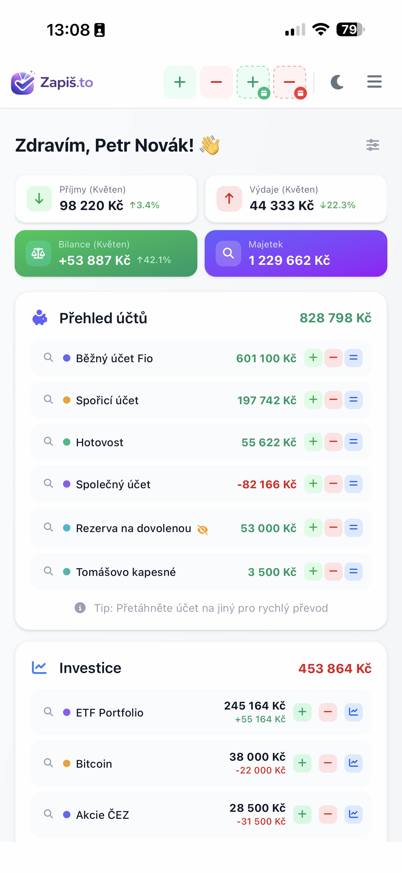 Náhled aplikace Zapiš.to — dashboard