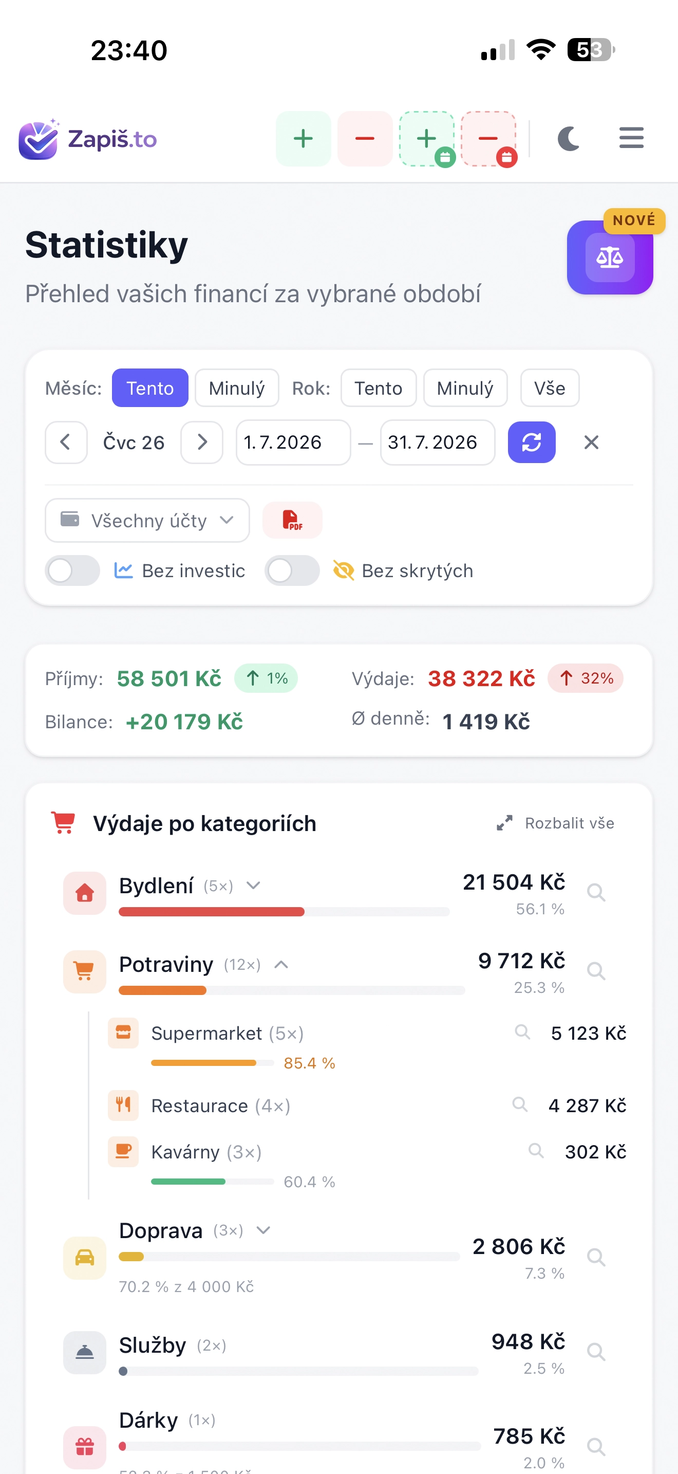 Náhled aplikace Zapiš.to — světlý režim